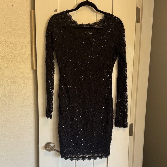 Sequin Hearts Black Long Sleeve Lace Dress - Picture 1 of 8